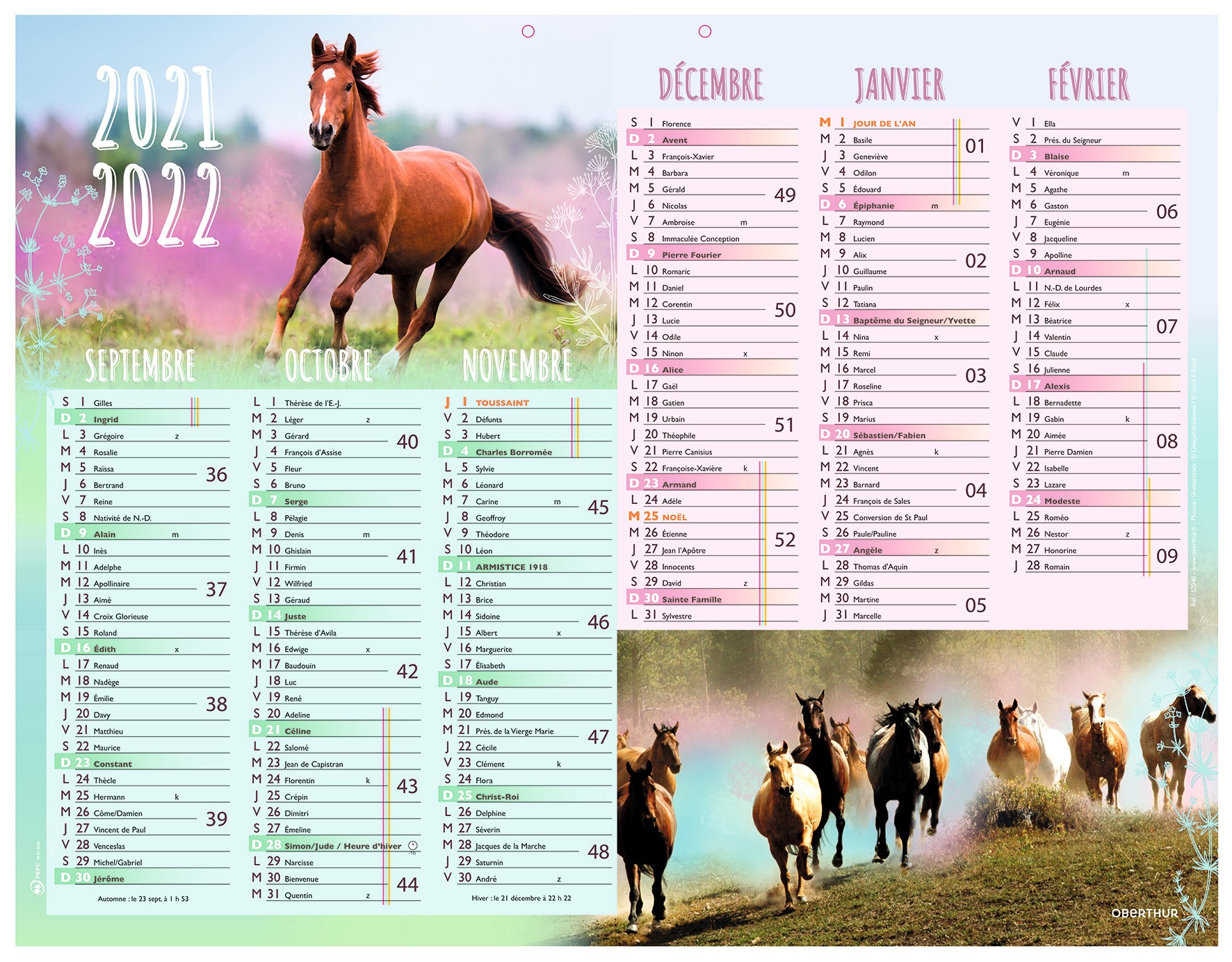 Oberthur Arc En Ciel Cheval - Calendrier - fixation murale - 6 mois par page - 520 x 405 mm Pas