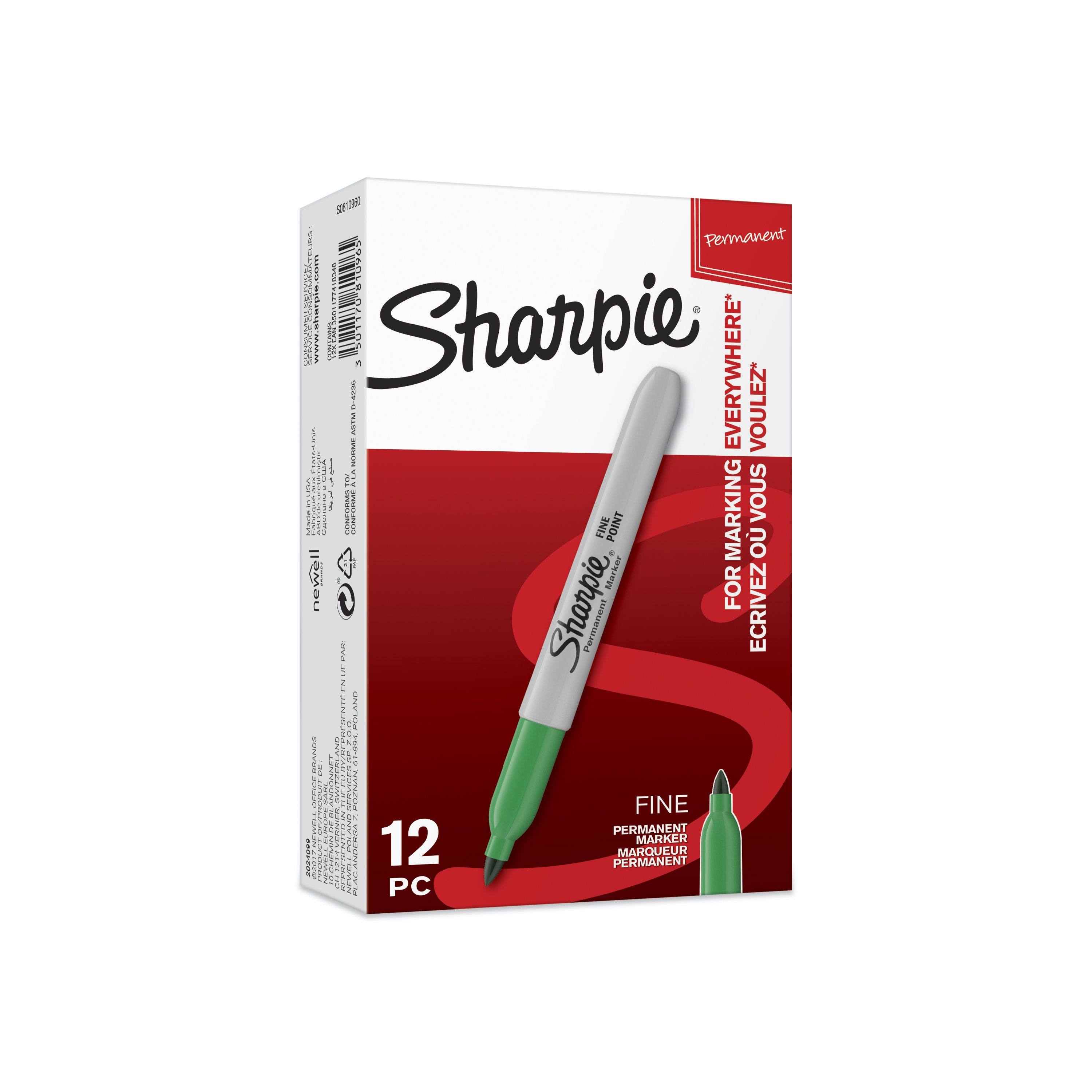 Sharpie - Pack de 12 marqueurs permanents - pointe fine - vert