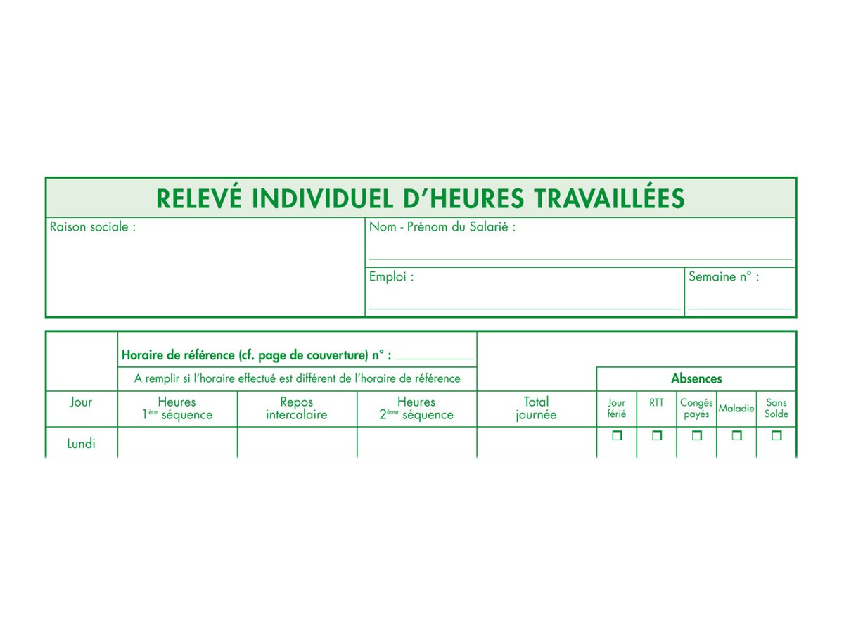 Exacompta Registre Individuel D Heures Travaillees Pas Cher Bureau Vallee