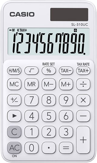 Calculatrice de poche Casio SL-310UC - 10 chiffres - alimentation batterie et solaire - blanc