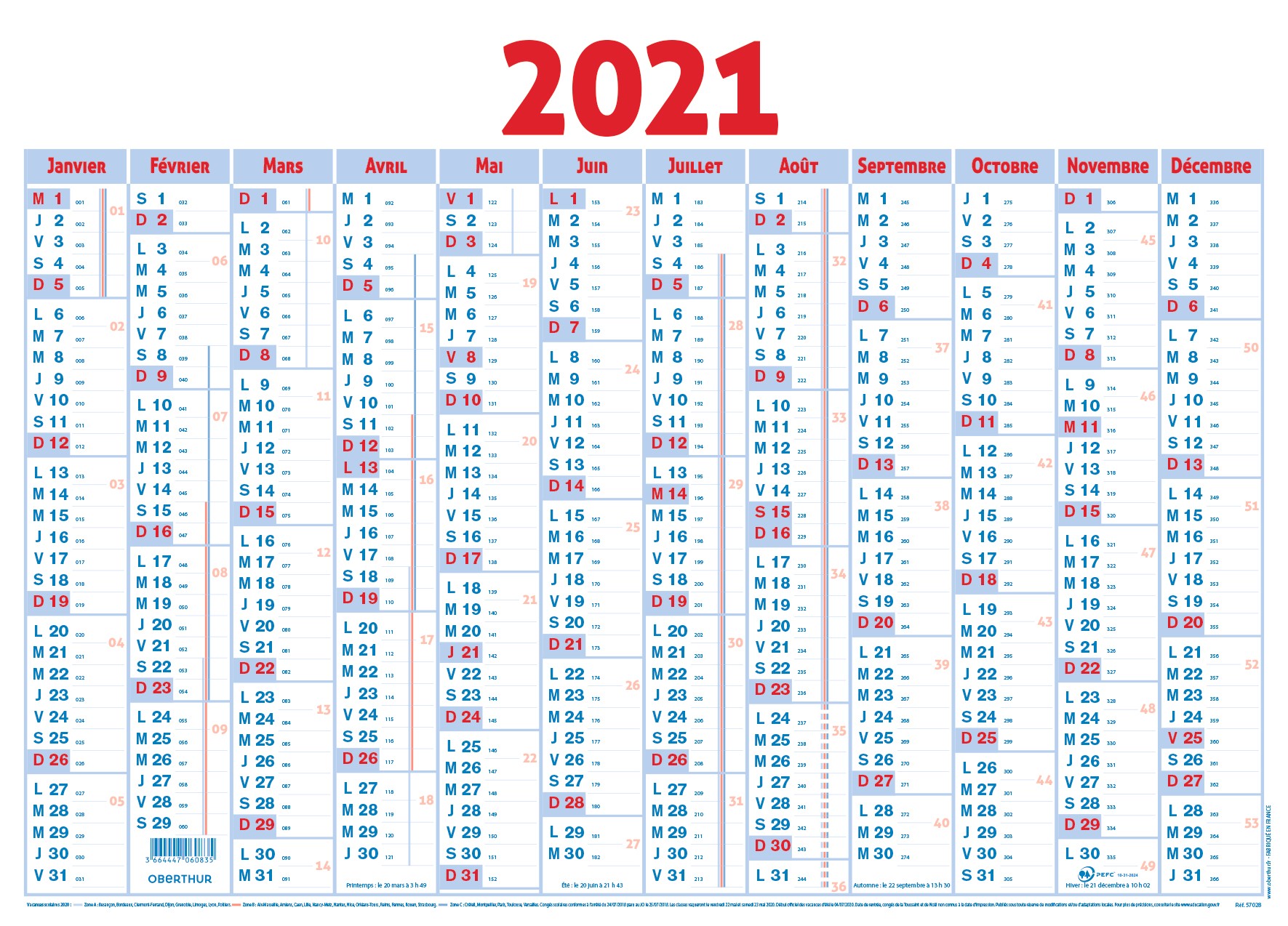 Oberthur Classique Calendrier 12 mois par face 41 x 57 Oberthur Classique Calendrier 12 mois par face 41 x 57