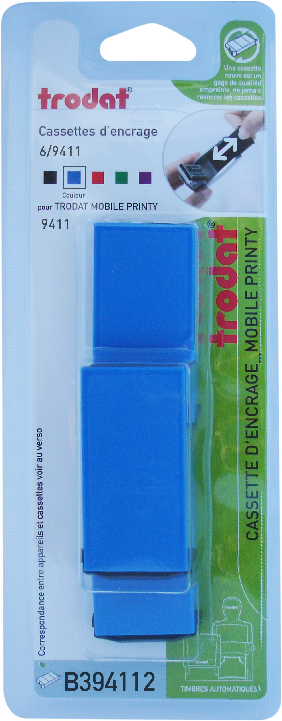 Trodat - 3 Encriers 6/9411 recharges pour tampon Mobile Printy 9411 - bleu