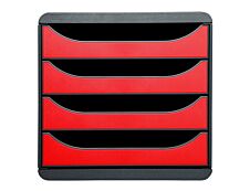 Exacompta BigBox - Module de classement 4 tiroirs - noir/rouge carmin