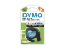Dymo LetraTAG - Ruban d'étiquettes métallisé auto-adhésives - 1 rouleau (12 mm x 4 m) - fond argent écriture noire