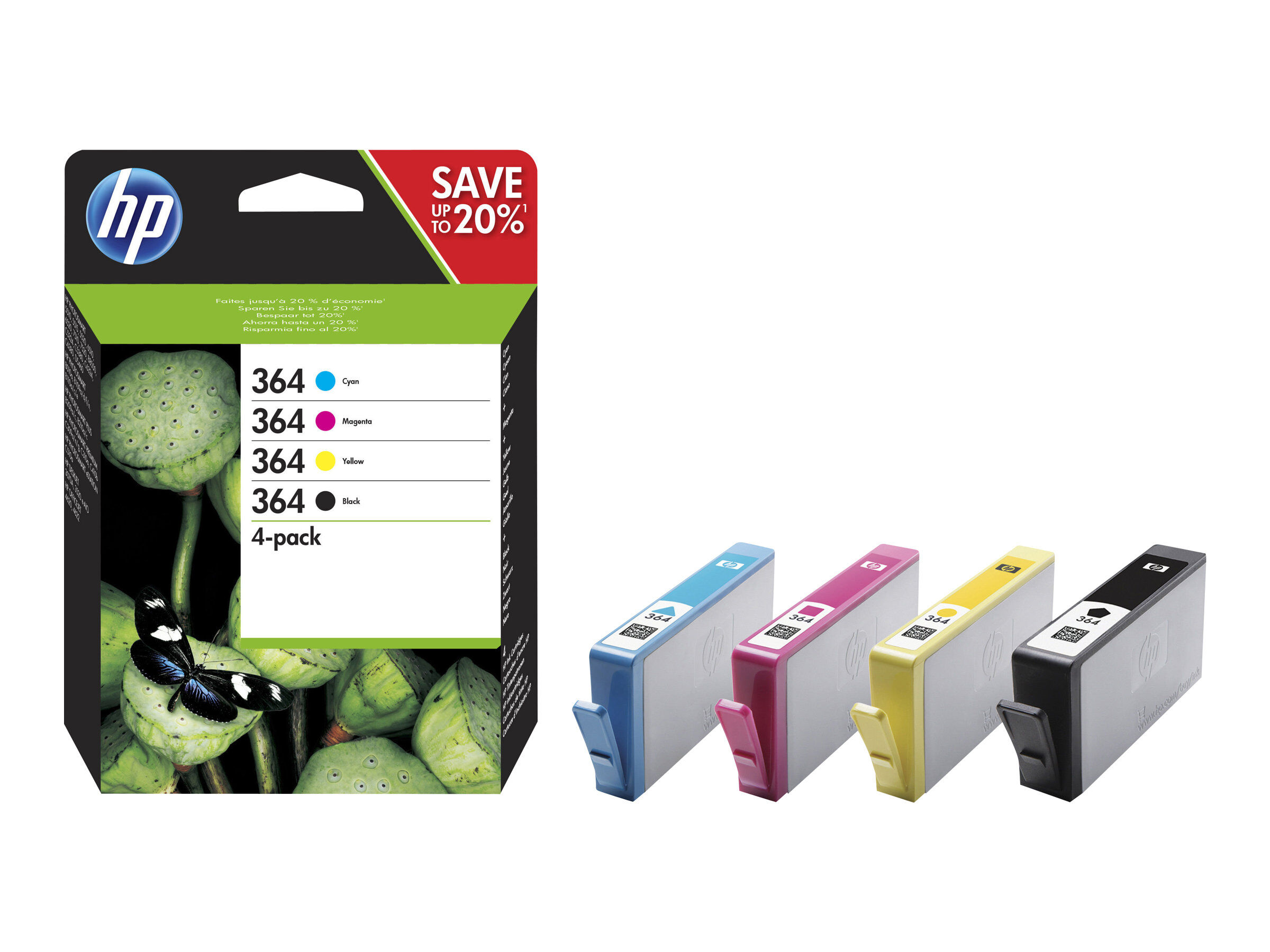 Bureau Cartouche HP 364 - Pack de 4 - noir, cyan, magenta, jaune - cartouche d'encre