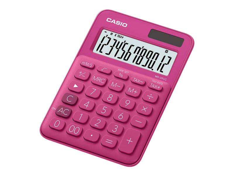 Calculatrice de bureau Casio MS-20UC - 12 chiffres - alimentation batterie et solaire - rouge