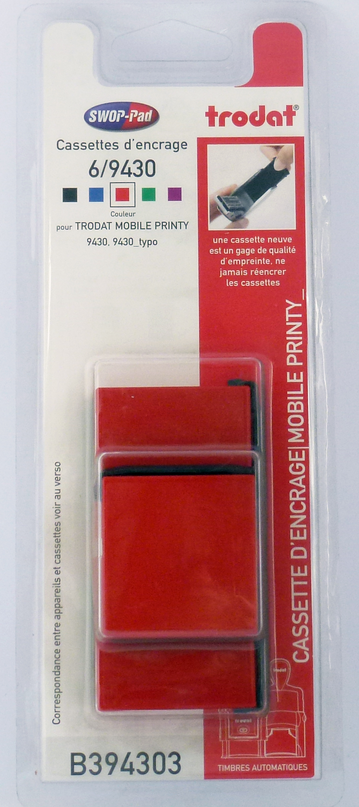 Trodat - 3 Encriers 6/9430 recharges pour tampon Mobile Printy 9430 - rouge