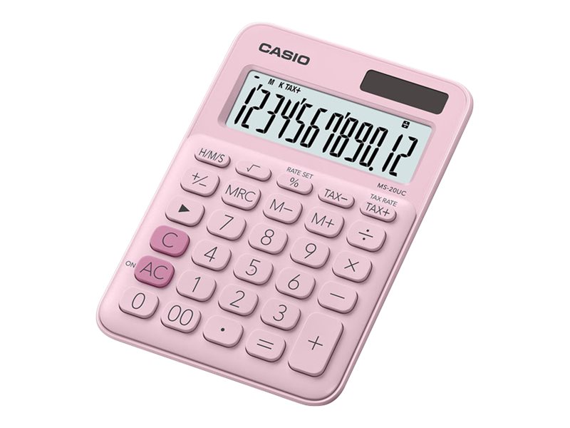 Calculatrice de bureau Casio MS-20UC - 12 chiffres - alimentation batterie et solaire - rose
