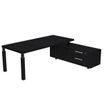 Bureau Manager FLORA - avec console retour réversible - L195 x P170 cm - pieds en métal noir - plateau imitation frêne noir