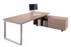 Bureau Manager FLORA - avec console retour réversible - L225 x P170 cm - pieds cadre en métal effet chromé - plateau imitation merisier arabis