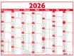 Calendrier Classique - 7 mois par face - 43 x 55 cm - rouge - Oberthur