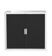 Armoire mi-haute à rideaux EASY OFFICE - 110 x 104 x 41,5 cm - Corps et poignée blanc - Rideaux noir
