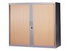 Armoire basse à rideaux - L120  x H105 x P43 cm - 2 tablettes - corps silver / porte hêtre
