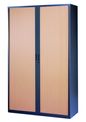 Armoire haute à rideaux - L120  x H198 x P43 cm - 4 tablettes - corps anthracite / porte hêtre