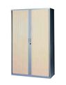 Armoire haute à rideaux - L120  x H198 x P43 cm - 4 tablettes - corps silver / porte chêne clair