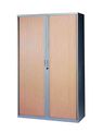 Armoire haute à rideaux - L120  x H198 x P43 cm - 4 tablettes - corps silver / porte hêtre