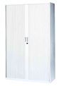 Armoire haute à rideaux - L120  x H198 x P43 cm - 4 tablettes - blanc