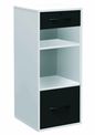 Classeur mélaminé monobloc - 1 tiroir dossiers suspendus + 1 tiroirs papeterie + 2 niches - H101 x L42 x P44 cm - corps blanc - tiroirs noir