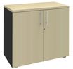 Armoire basse IDRA/DUAL - H72 x L80 x P47 - 2 portes - Corps anthracite - Dessus et portes imitation Erable