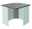 Banque d'accueil en angle 90° LUMINA - sans réhausse - L80 x H75 x P80 cm - Bande translucide Anis - Finition chêne gris/blanc