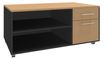 Console mobile LEVEL/STEELY/WOODY- L120 x H63 x P60 cm - 2 tiroirs dont 1 DS - coté anthracite - finition façade et dessus imitation Hêtre