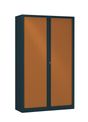 Armoire haute monobloc à rideaux ETIC - 198 x 120 cm - anthracite/imitation merisier