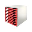 0403000424768-Leitz - Bloc de classement 10 tiroirs - A4 - gris pâle avec plateaux rouges-P_300042476_3-0
