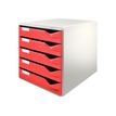 0403000424812-Leitz - Bloc de classement 5 tiroirs - A4 - gris pâle avec plateaux rouges-P_300042481_1-0
