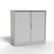 Armoire basse à rideau - L120 x H105 x P43 cm - corps gris clair/rideau gris clair