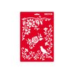 4028245660465-MEYCO - Pochoir artisanal - fleurs et oiseaux - 21 x 31 cm - rouge transparent - plastique-Avant-0