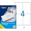 Agipa Etiquettes - Permanente kleeflaag - wit - 99.1 x 139 mm 400 etiket(ten) (100 vel(len) x 4) doos - etiketten