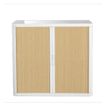3660141930184-Armoire basse à rideaux EASY OFFICE - 110 x 104 x 41,5 cm - Corps et poignée blanc - Rideaux imitatio--0