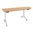 Table de réunion abattantes angle à droite - L200 x P80 cm - pied blanc - plateau imitation hêtre