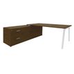 Bureau STEELY Manager - L180 x P100 x H72,5 cm - console retour à gauche (2 tiroirs) L200 x P60 x H72,5 cm - pieds blanc - plateau imitation noyer