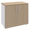 Armoire basse 2 Portes INEO/LEVEL/STEELY/WOODY - H72 x L80 x P47 - Corps blanc - Dessus et portes Imitation Chêne clair