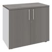 Armoire basse EXPRIM/LOFTER/LEVEL - H72 x L80 x P47 - 2 portes - Corps Blanc perle - Dessus et portes imitation Chêne gris