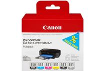 Canon PGI-550/CLI-551 PGBK/C/M/Y/BK/GY Multi Pack - 6 - grijs, zwart, geel, cyaan, magenta - origineel - inkttank - voor PIXMA iP7250, iP8750, iX6850, MG5550, MG5650, MG6450, MG6650, MG7150, MG7550, MX725, MX925