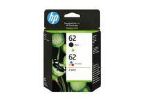 HP 62 Twin Pack - 2 - zwart, driekleur op verfbasis - origineel - inktcartridge