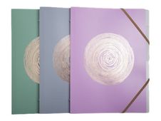 Exacompta Ellipse - 10 chemises à 3 rabats - A4 - Pour 180 feuilles - Timbre en or rose - gris, vert céladon, vieux rose