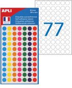 APLI-Agipa - Permanente kleeflaag - blauw, geel, paars, rood, groen, oranje, roze, verschillende kleuren - 8 mm rond 385 etiket(ten) (5 vel(len) x 77) etiketten