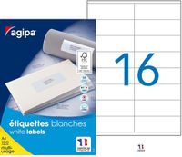 Apli Agipa - 1600 Étiquettes adhésives blanches multi-usages - 105 x 35 mm - coins droits - réf 119005