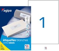 Agipa Etiquettes Coins Droits - Permanente kleeflaag - wit - A4 (210 x 297 mm) 100 etiket(ten) (100 vel(len) x 1) etiketten