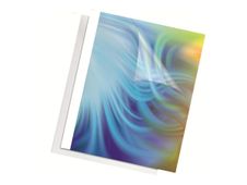 Fellowes - 100 couvertures à reliure pour machine thermique A4 (21 x 29,7 cm) - 220 g/m² - 1,5 mm - face transparente, dos carton blanc