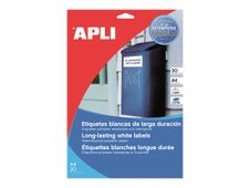 Apli Agipa - 20 Étiquettes blanches - A4 (210 x 297 mm) -  résistantes aux intempéries