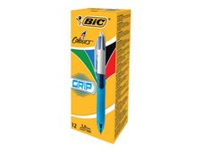 BIC 4 Couleurs Grip - Stylo bille 4 couleurs - noir, rouge, bleu, vert - 1 mm - moyen - rétractable (pack de 12)
