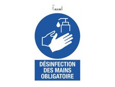 Exacompta teken - verplicht handen desinfecteren - dèsinfection des mains obligatoire - 230 x 330 mm - PVC - blauw