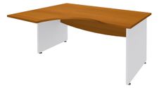 Bureau compact à gauche DUAL - L180 cm - Pieds blanc - plateau imitation Merisier (Pieds de renfort ou caisson bout de bureau obligatoire à rajouter - non inclus)