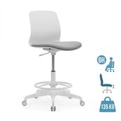 Siege technique LYNA - tabouret assis-debout - hauteur réglable - repose-pieds - gris/blanc