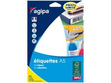 Apli Agipa - Etui A5 - 64 Étiquettes blanches multi-usages - 53 x 100 mm - coins droits - réf 100312