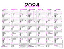 Calendrier Fluo - 7 mois par face - 21 x 26,5 cm - rose - Oberthur